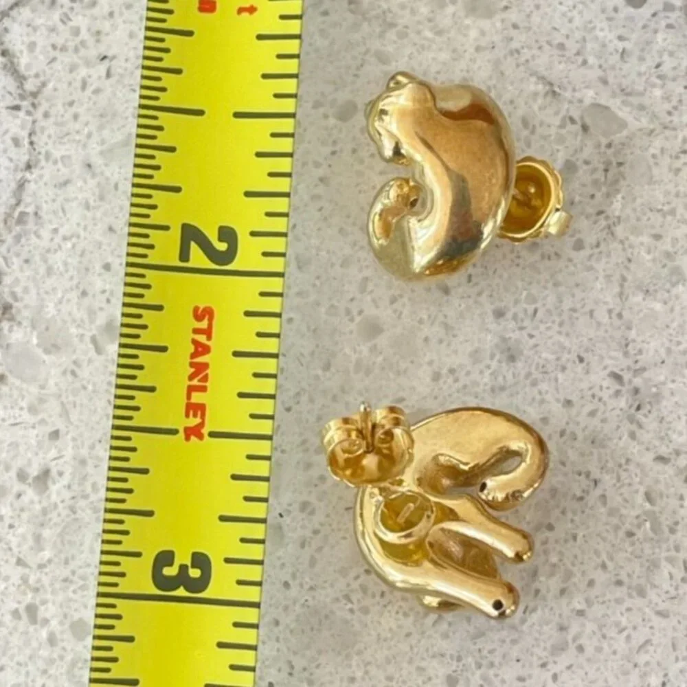 Vintage 925 Sterling Silver Italy Gold Panther Stud Earrings - Picture 4 of 4